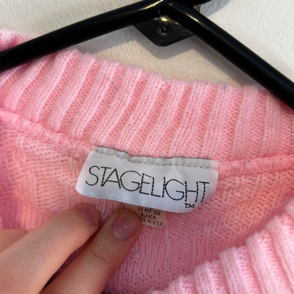 Vintage Stagelight Pink Geometric Textured Knit Elbow Sleeve Sweater Top USA - Picture 3 of 8